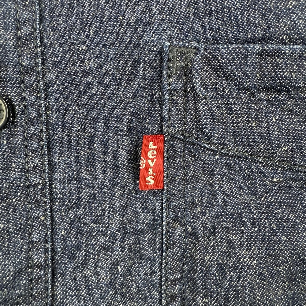 Levis Shirt Mens Small Blue Denim Hemp Blend Button Up Short Sleeve Casual - Picture 3 of 10